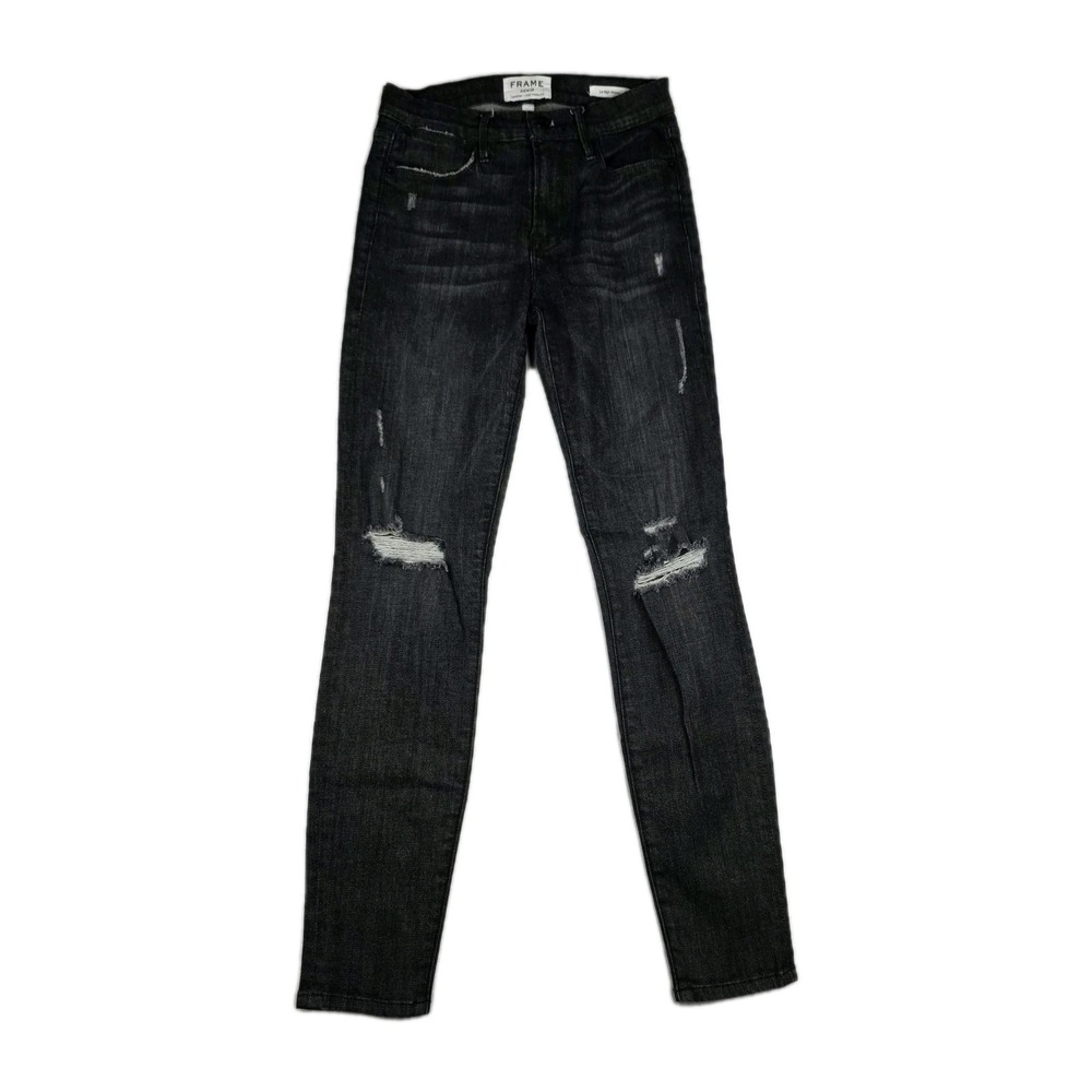 Frame Jeans Womens‎ Size 26 Le High Skinny Distressed Charcoal Black Denim Pants